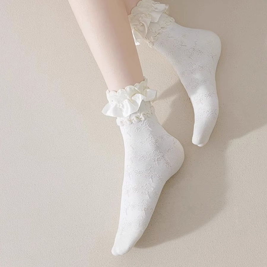 ショッピングゴー shoppinggo 靴下 花柄 フリル付き レースソックス ショートソックス 履き口レース 薄手 美脚 履きやすい 足元 あったか くつした 秋 冬 ルームソックス フ雑貨