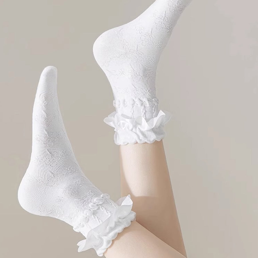 ショッピングゴー shoppinggo 靴下 花柄 フリル付き レースソックス ショートソックス 履き口レース 薄手 美脚 履きやすい 足元 あったか くつした 秋 冬 ルームソックス フ雑貨