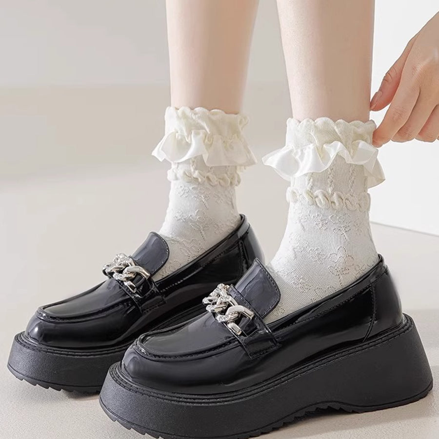 ショッピングゴー shoppinggo 靴下 花柄 フリル付き レースソックス ショートソックス 履き口レース 薄手 美脚 履きやすい 足元 あったか くつした 秋 冬 ルームソックス フ雑貨