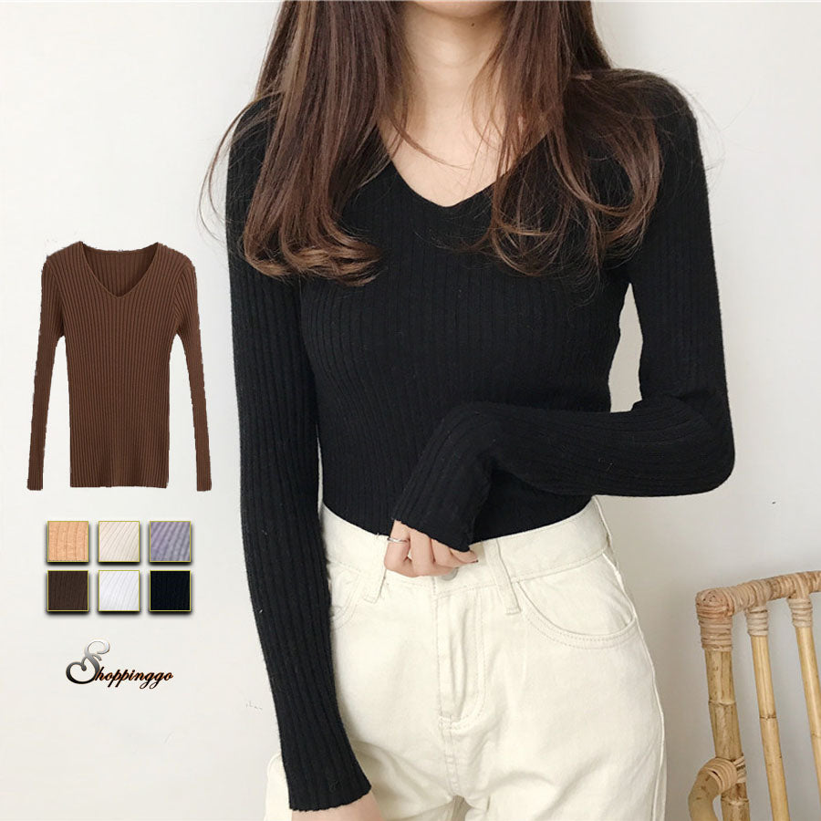 ショッピングゴー shoppinggo ニットセーター レディース 長袖 Vネックオフィスカジュアル ベーシックニットトップス 無地 ブニット トップス プルオーバー