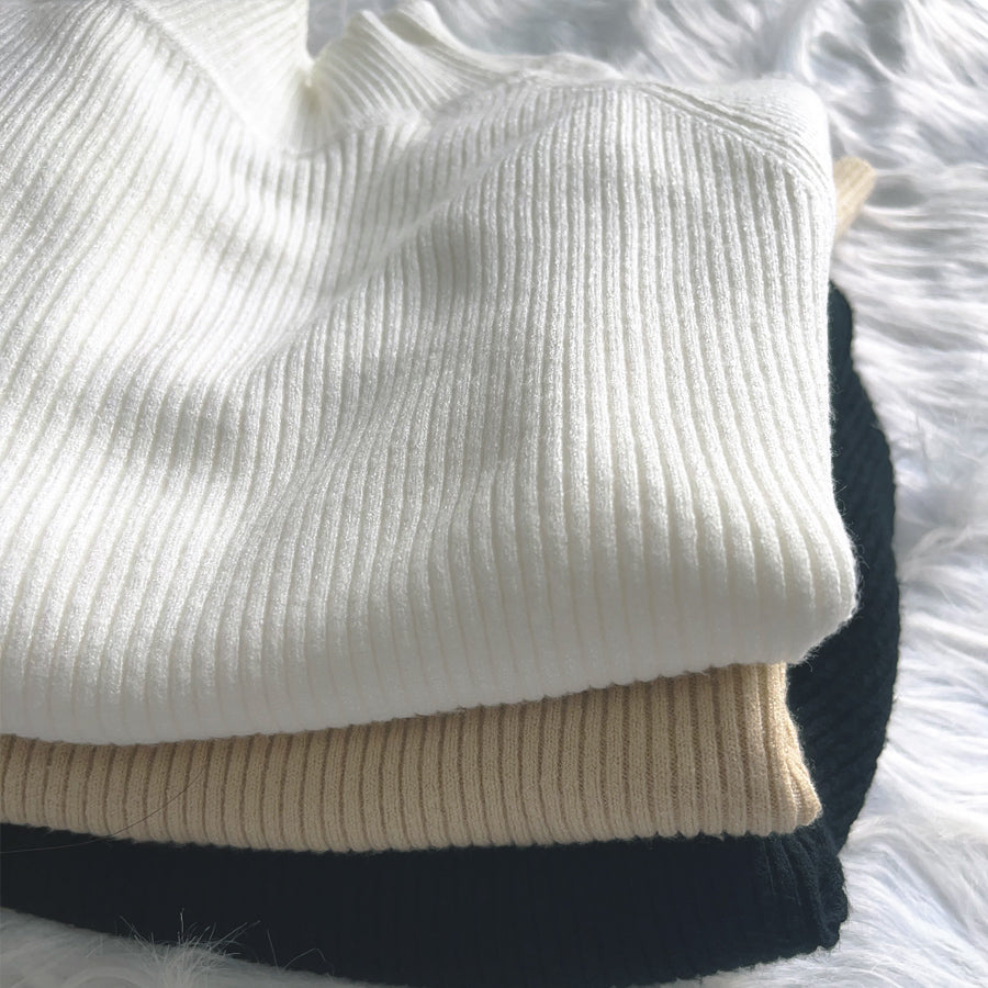 ショッピングゴー shoppinggo ニットセーター レース切り替え レディース 長袖 サイドスリット リブニット チュールネック ハイネック 無地 薄手 オフィス OL 通勤通学 きれいめ