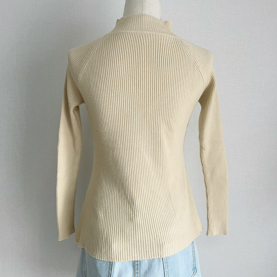 ショッピングゴー shoppinggo ニットセーター レース切り替え レディース 長袖 サイドスリット リブニット チュールネック ハイネック 無地 薄手 オフィス OL 通勤通学 きれいめ