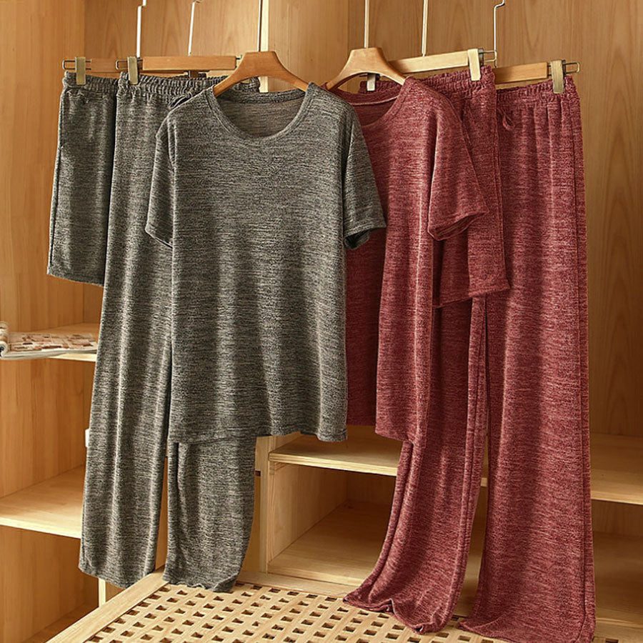 ショッピングゴー shoppinggo パジャマ ルームウェア3点セット レディース 半袖 Tシャツ 上下セット 部屋着 寝巻き 長ズボン ショートパンツ 韓国風 春 秋 冬