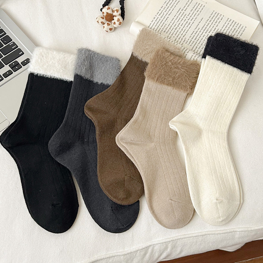 ショッピングゴー shoppinggo 靴下 クルーソックス 暖かい ファー付き 暖かいソックス かわいい レディース 冷えとり靴下 くつ下 socks フットウェア ホワイト 黒白 （グレー） グレー