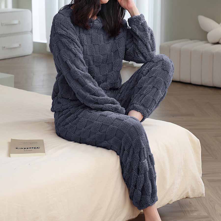 ショッピングゴー shoppinggo 部屋着パジャマ ルームウェアレディース もこもこ ボア ふわもこ セットアップ 寝巻き 長ズボン ロングパンツ ゆったり 韓国風 春秋冬,グレー