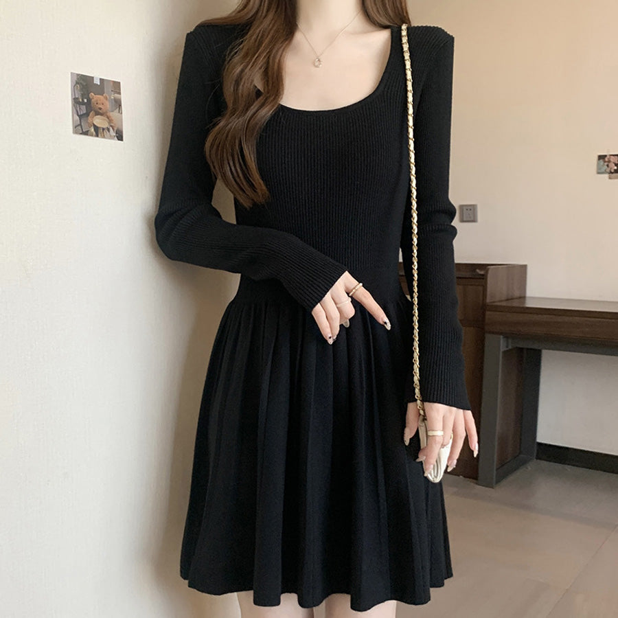ショッピングゴー shoppinggo ワンピース レディース ニットワンピ ひざ丈 Aライン リブニット インナーワンピース ニットセーター ロングセーター 無地 リブ編み