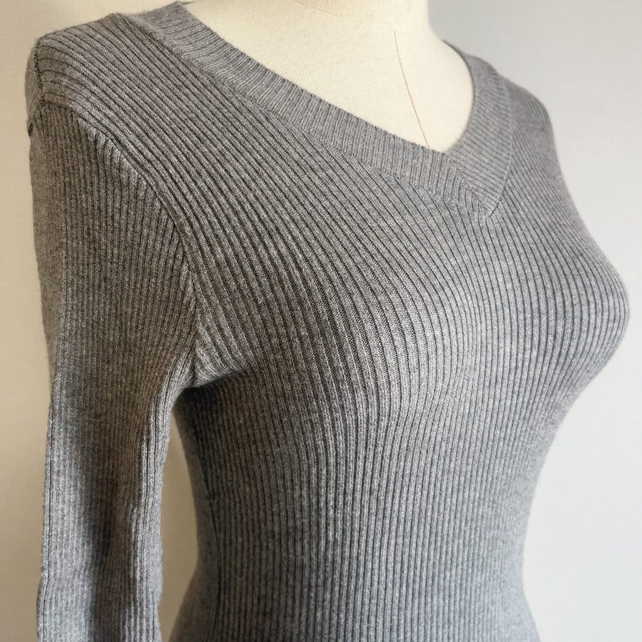 Shoppinggo Tight Dress Mini Length Knit Dress Slim Fit V-Neck Ribbed Women's Long Sleeve Stretch black Slimming Autumn Winter Sweater Sexy Neckline Date Office