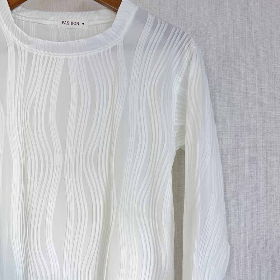 ショッピングゴー shoppinggo 上衣 T恤 女士 圓領 長版T恤 長袖T恤 長款 彈性 白色 秋季服裝 寬鬆 輪廓 套頭 上衣 休閒