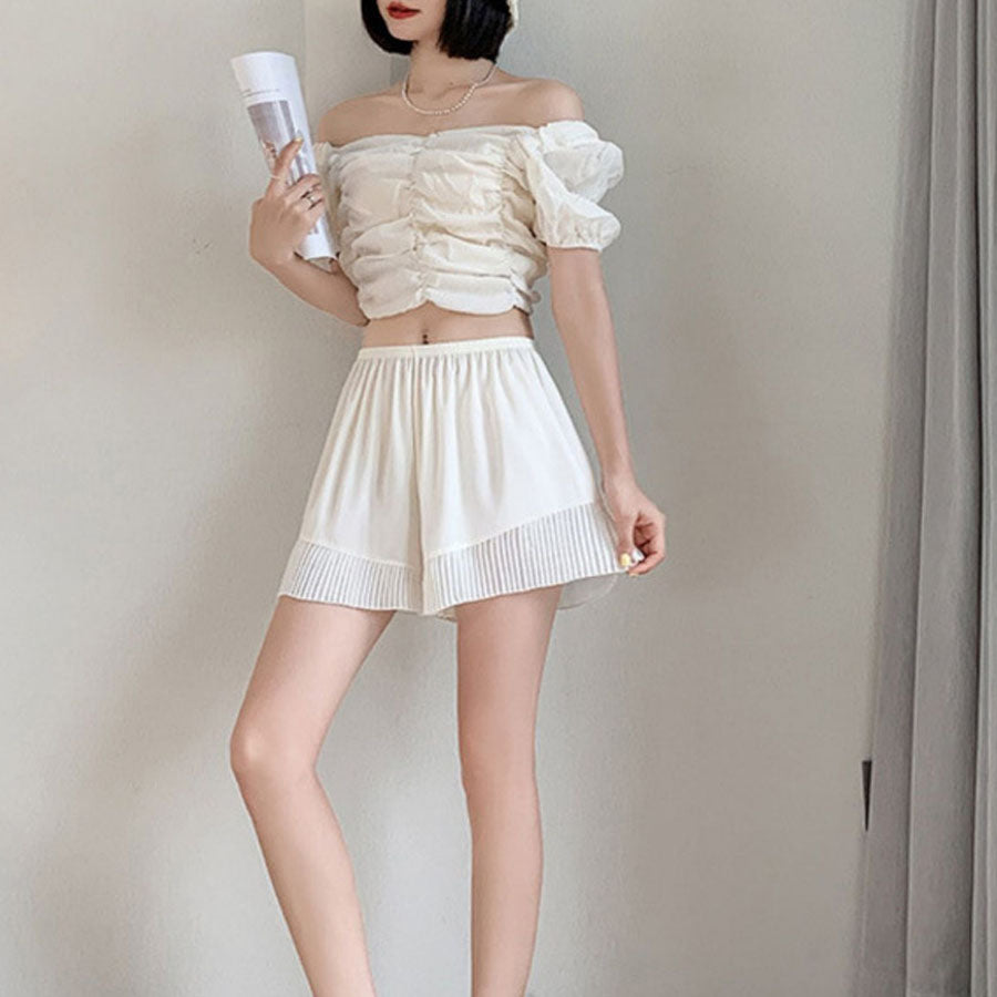 ショッピングゴー shoppinggo ペチパンツ シフォンレース切り替え透け防止 インナーパンツ タップパンツ 見せパンツ 部屋着 ショートパンツ フリーサイズ かわいい チラ見せ 【返品不可商品】 （ホワイト） ホワイト