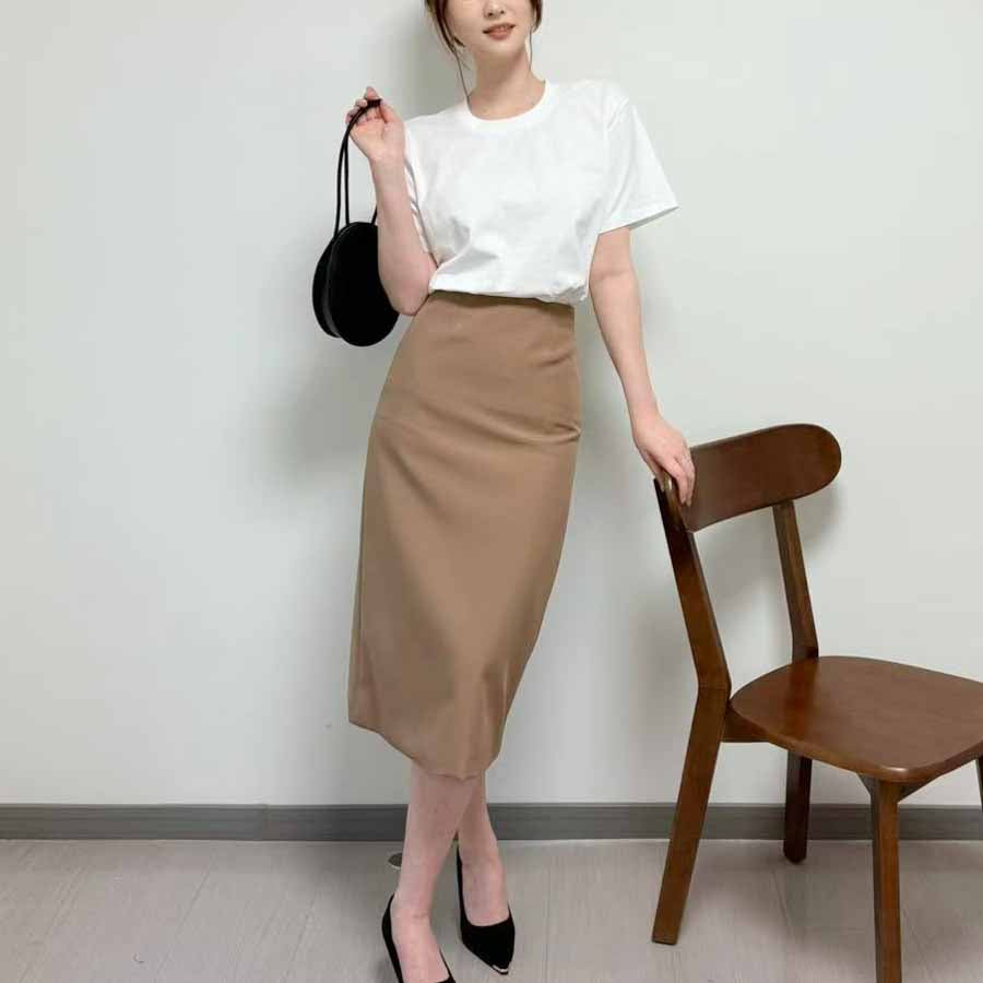 ショッピングゴー shoppinggo スーツスカート タイトスカート ペンシルスカート裏地付き ミディアム 膝丈 ファスナー アシンメトリーオフィス 通勤 ビジネス OL 事務服 仕事 フォーマル 無地 （グレー） グレー