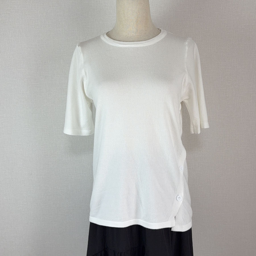 ショッピングゴー shoppinggo 夏服 サイドボタンサマーニット 半袖 レディース 夏ニット 薄い クルーネック デイリー レトロ カットソー カジュアル 大人かわいい おしゃれ （ホワイト） ホワイト