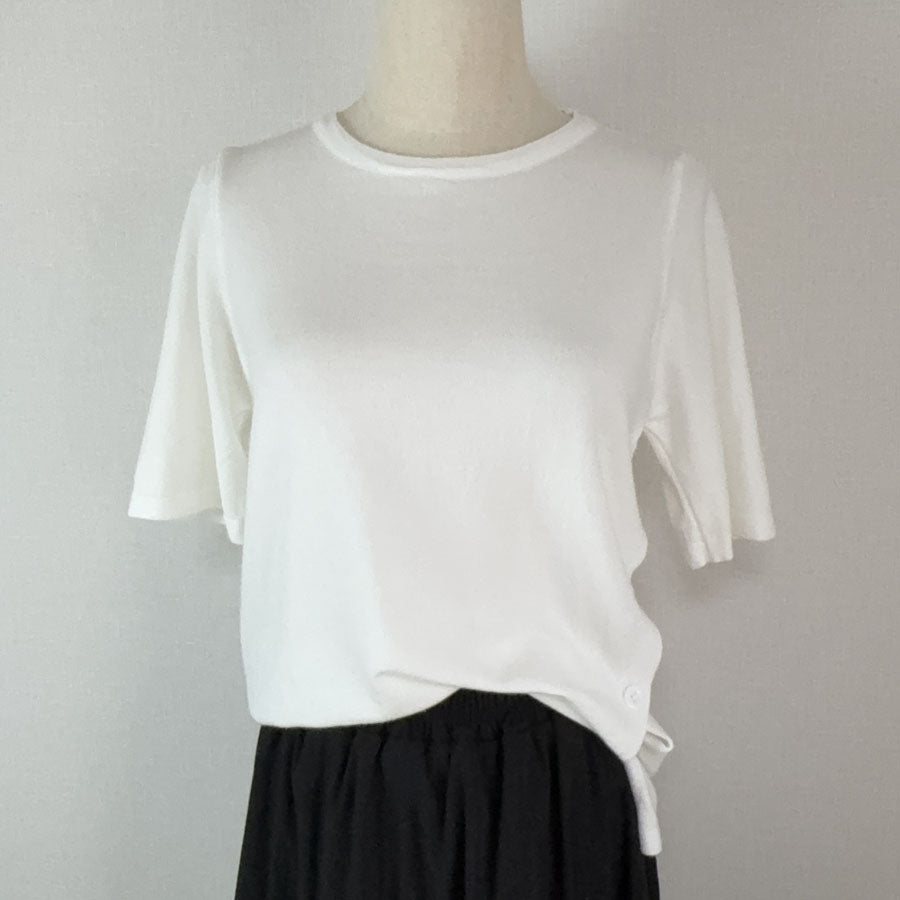 ショッピングゴー shoppinggo 夏服 サイドボタンサマーニット 半袖 レディース 夏ニット 薄い クルーネック デイリー レトロ カットソー カジュアル 大人かわいい おしゃれ （ホワイト） ホワイト