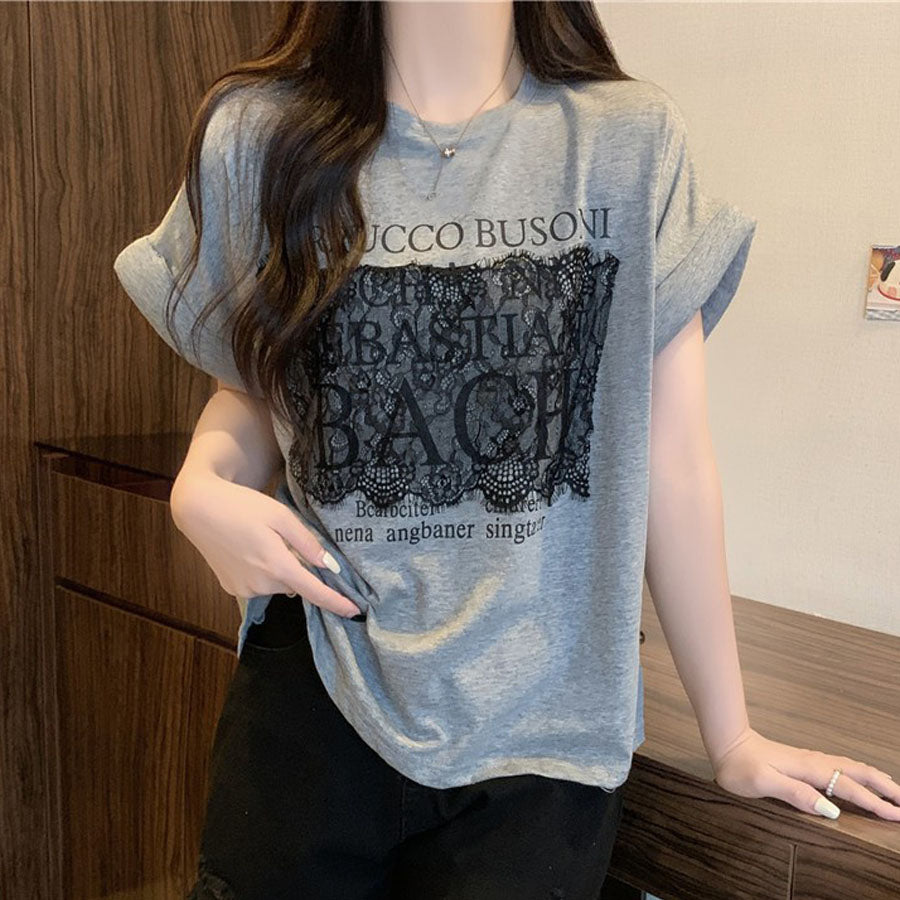 ショッピングゴー shoppinggo ロゴTシャツ 半袖 ゆったり 体型カバー 夏服 tシャツ 英字ロゴ ゆるT 半袖 柄プリントTシャツ ゆるシルエット半袖Tシャツトップス 春 夏 （グレー） グレー