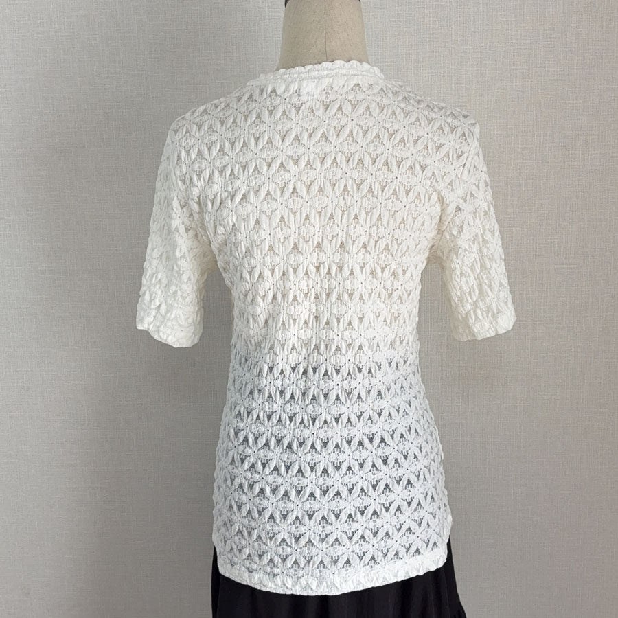 Shoppinggo Blouse Tops White Thin Floral Lace Knit T-Shirt Women's Sho