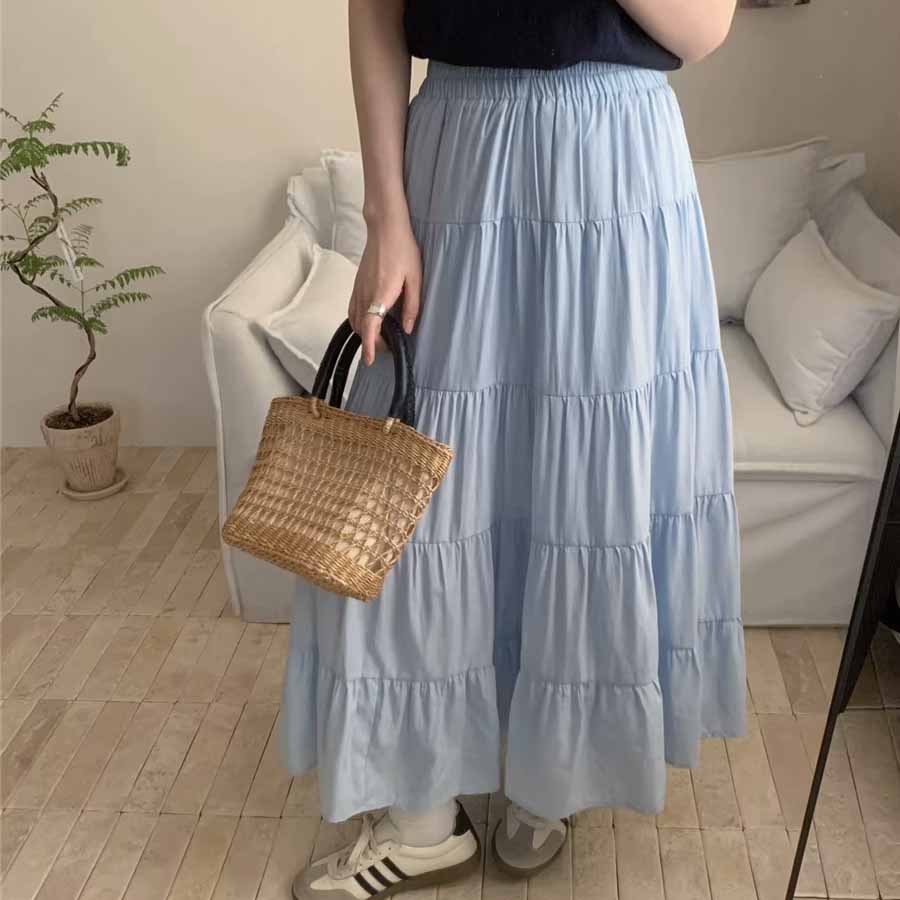 ショッピングゴー shoppinggo Aラインスカート レディース かわいい  マキシ丈フレアスカート ロング ひざ下 フリル ハイウェスト フレア裾  ボトムス 着痩せ （ブラック） ブラック