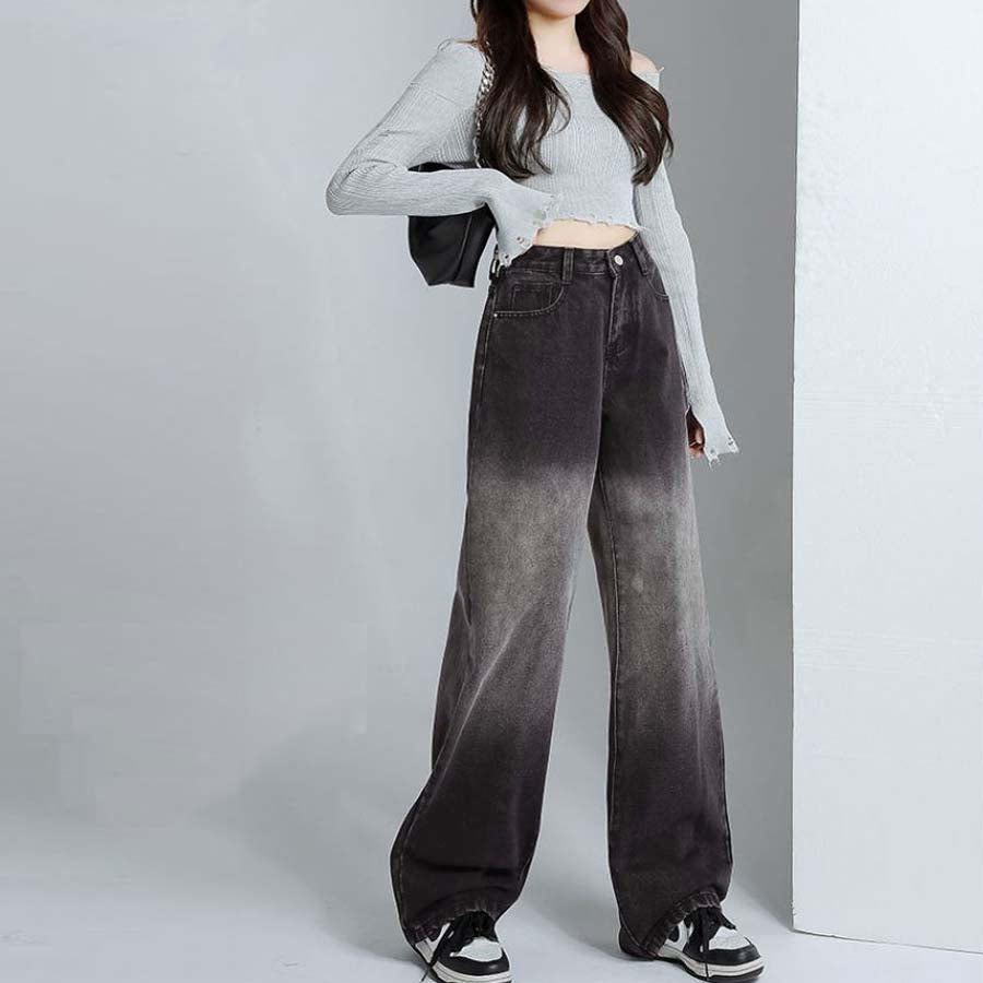 ショッピングゴー shoppinggo デニムパンツ グラデーション チャコールグレー 美脚パンツ レディース デニム ジーンズ ハイウエスト ダンスパンツ 長ズボン おしゃれ スリム 美脚効果 （ブラック） ブラック