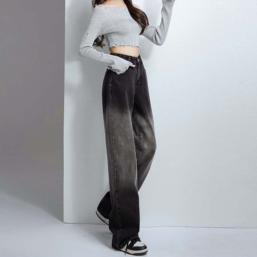 ショッピングゴー shoppinggo デニムパンツ グラデーション チャコールグレー 美脚パンツ レディース デニム ジーンズ ハイウエスト ダンスパンツ 長ズボン おしゃれ スリム 美脚効果 （ブラック） ブラック