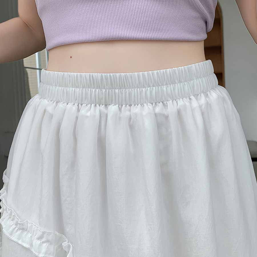 ショッピングゴー shoppinggo Aラインスカート レディース かわいい Aライン マキシ丈 フレアスカート ロング ひざ下 フリル ハイウェスト ボトムス 着痩せ 通勤 オシャレ フレア裾 （ホワイト） ホワイト