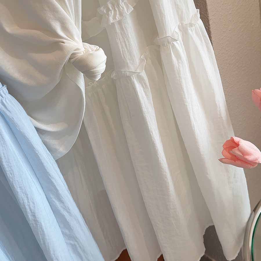 ショッピングゴー shoppinggo Aラインスカート レディース かわいい Aライン マキシ丈 フレアスカート ロング ひざ下 フリル ハイウェスト ボトムス 着痩せ 通勤 オシャレ フレア裾 （ホワイト） ホワイト