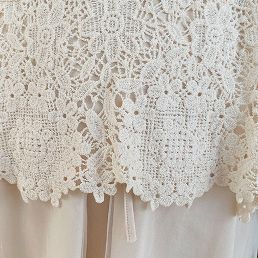 ショッピングゴー shoppinggo 透かし編みメッシュニット ノースリーブトップス サマーニット タン スリム 透け感 ニットトップス 女性 ス 羽織り 半袖 前ボタン フラワー 花柄 シースルー 婦人服 （ベージュ） ベージュ