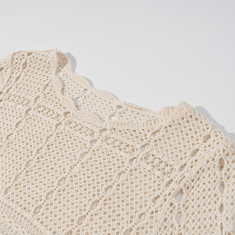 ショッピングゴー shoppinggo ニット 透かし編み シアーニット 透かし編みニット レディース 長袖クロシェ編みトップス 薄い ラウンドネック レトロ 透け感ニット 薄い シンプル アウター 無地 （ホワイト） ホワイト