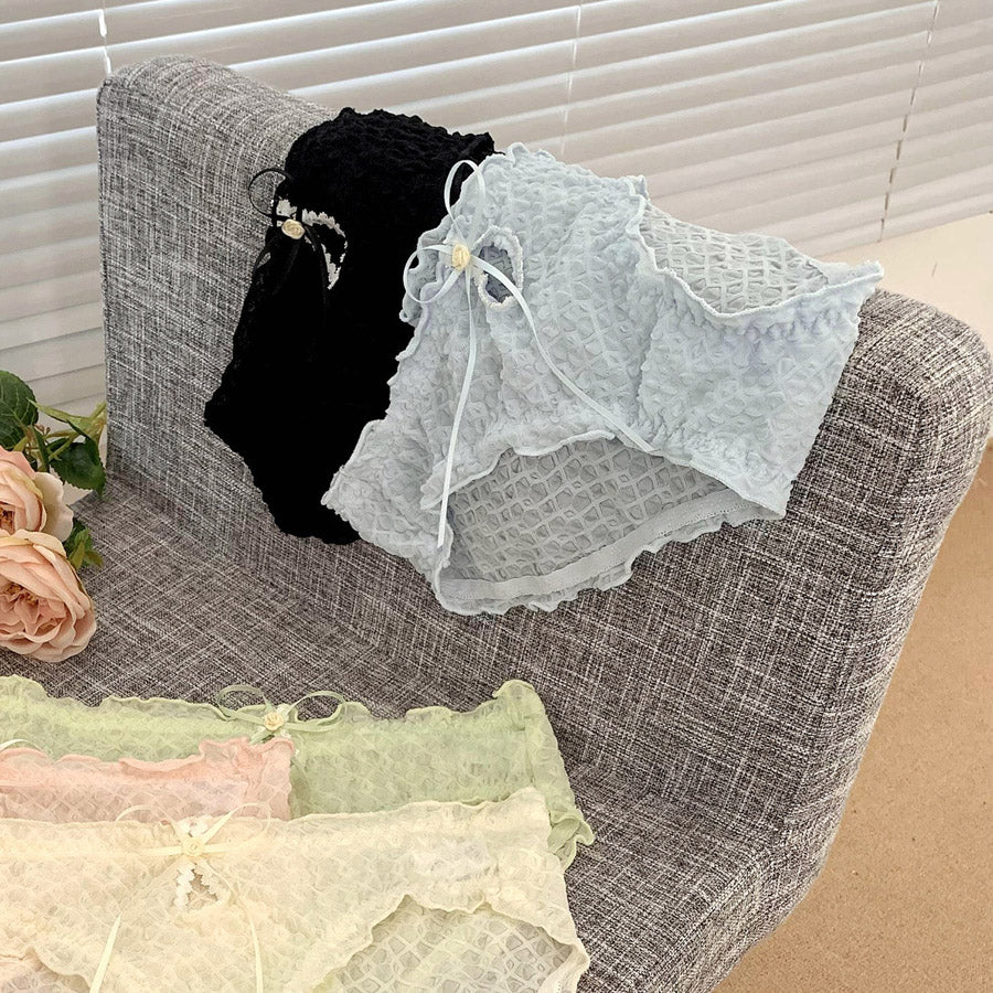 ショッピングゴー shoppinggo レースショーツ 花柄 リボン セクシー ショーツ単品 パンティ 薄型 総レース 透け感 下着 ランジェリー シースルー ふんどしパンツ 【返品不可商品】 （ベージュ） ベージュ