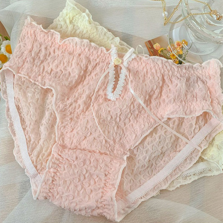 ショッピングゴー shoppinggo レースショーツ 花柄 リボン セクシー ショーツ単品 パンティ 薄型 総レース 透け感 下着 ランジェリー シースルー ふんどしパンツ 【返品不可商品】 （ベージュ） ベージュ