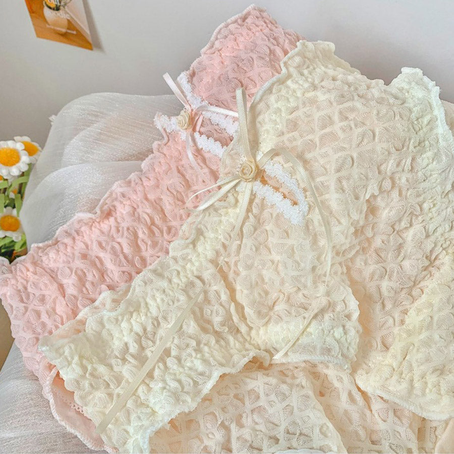 ショッピングゴー shoppinggo レースショーツ 花柄 リボン セクシー ショーツ単品 パンティ 薄型 総レース 透け感 下着 ランジェリー シースルー ふんどしパンツ 【返品不可商品】 （ベージュ） ベージュ