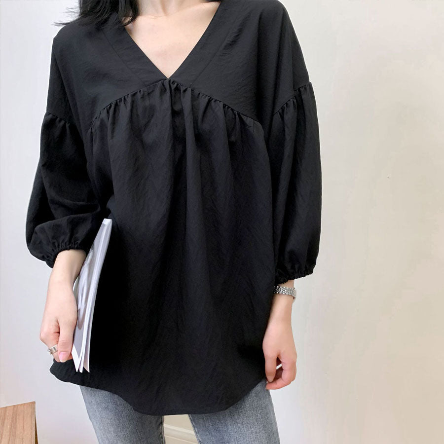 ショッピングゴー shoppinggo シャツ 秋服ブラウス Vネック スキッパーブラウス オフィスカジュアル 半袖 ブラウス 可愛い 洗える おしゃれ 韓国風 フォーマル 通勤OL （ブラック） ブラック