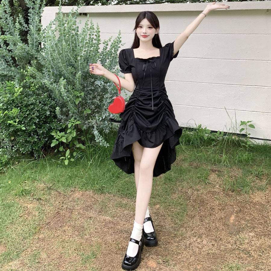 ショッピングゴー shoppinggo ロングワンピース フレア 4way 半袖  無地 クエアネック ロングフレアワンピース モレ丈 Aライン デート お出かけ きれいめ 無地  速乾 オフィス フォーマル 黒 丸首 伸縮性 マタニティ （ブルー） ブルー