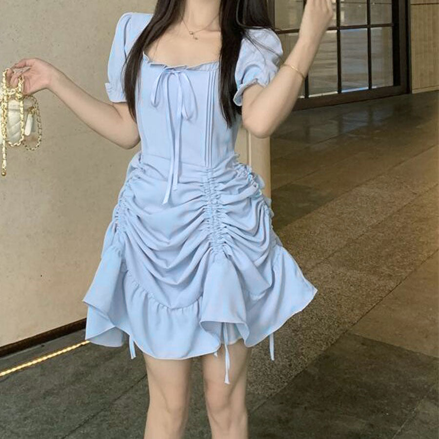 ショッピングゴー shoppinggo ロングワンピース フレア 4way 半袖  無地 クエアネック ロングフレアワンピース モレ丈 Aライン デート お出かけ きれいめ 無地  速乾 オフィス フォーマル 黒 丸首 伸縮性 マタニティ （ブルー） ブルー