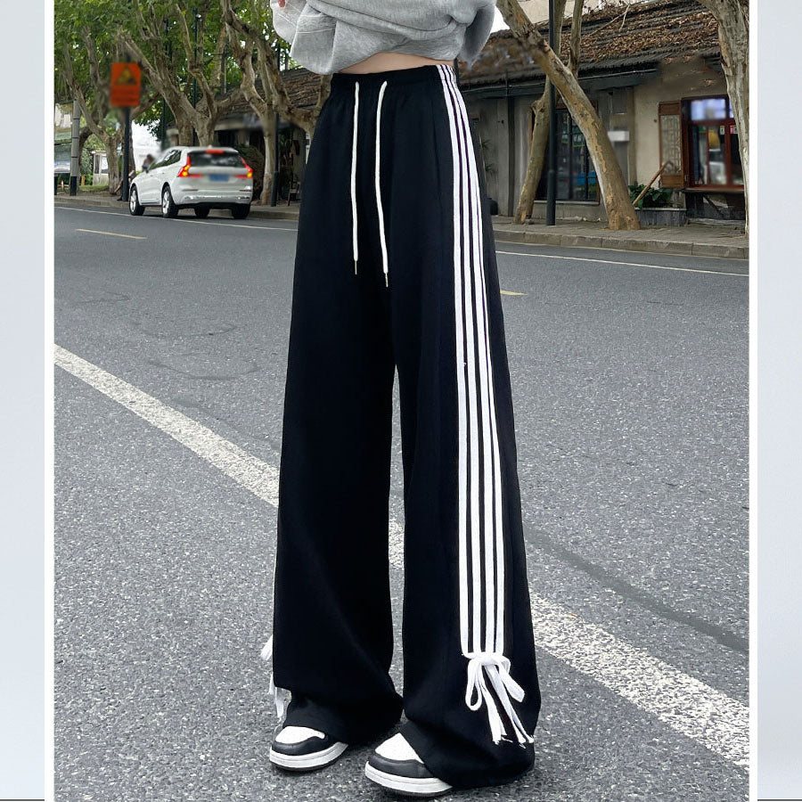 ショッピングゴー shoppinggo ラインパンツ ジョガーパンツ サイドライン カジュアル スポーツ レディース ワイドパンツ ボトムス ジャージ スポーツ ダンス 韓国ファッション （ブラック） ブラック