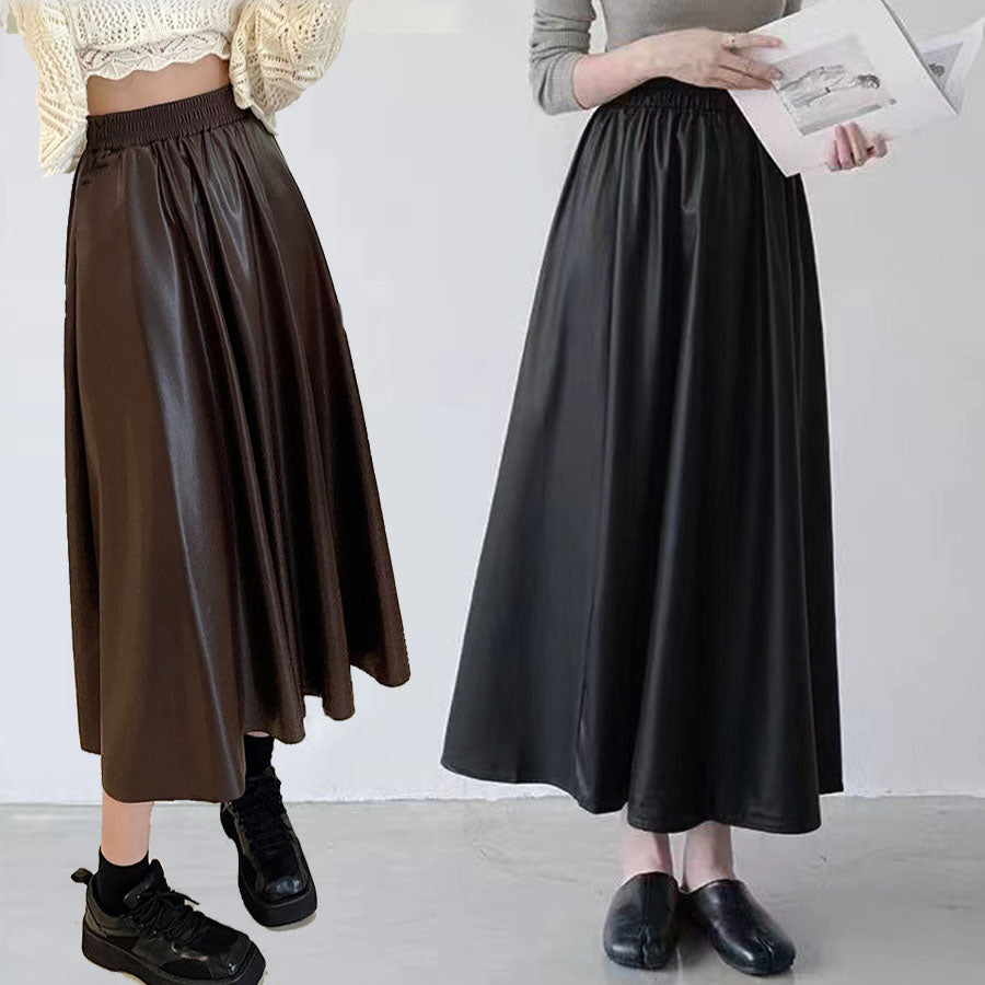 ショッピングゴー shoppinggo レザースカート レディース PUスカート 裏起毛ハイウエスト ロングスカート Aラインスカート マキシ丈  フレアスカート ギャザースカート カジュアル オシャレ （ブラック） ブラック