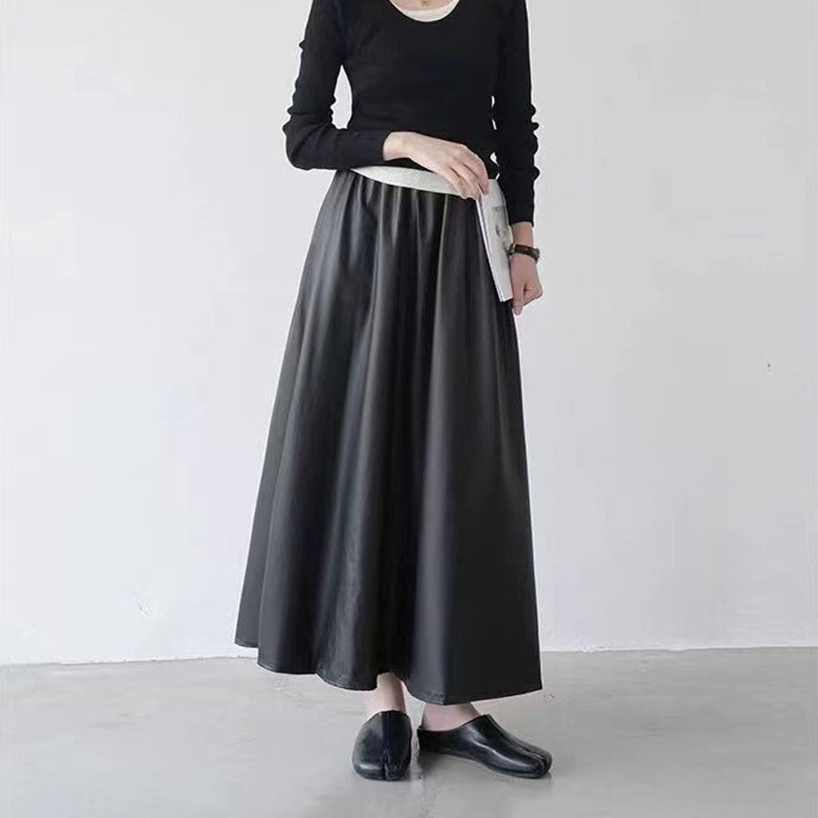 ショッピングゴー shoppinggo レザースカート レディース PUスカート 裏起毛ハイウエスト ロングスカート Aラインスカート マキシ丈  フレアスカート ギャザースカート カジュアル オシャレ （ブラック） ブラック