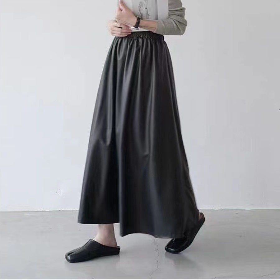 ショッピングゴー shoppinggo レザースカート レディース PUスカート 裏起毛ハイウエスト ロングスカート Aラインスカート マキシ丈  フレアスカート ギャザースカート カジュアル オシャレ （ブラック） ブラック