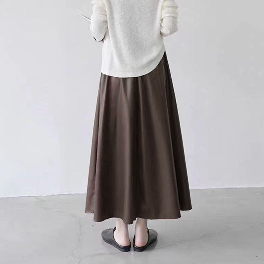 ショッピングゴー shoppinggo レザースカート レディース PUスカート 裏起毛ハイウエスト ロングスカート Aラインスカート マキシ丈  フレアスカート ギャザースカート カジュアル オシャレ （ブラック） ブラック