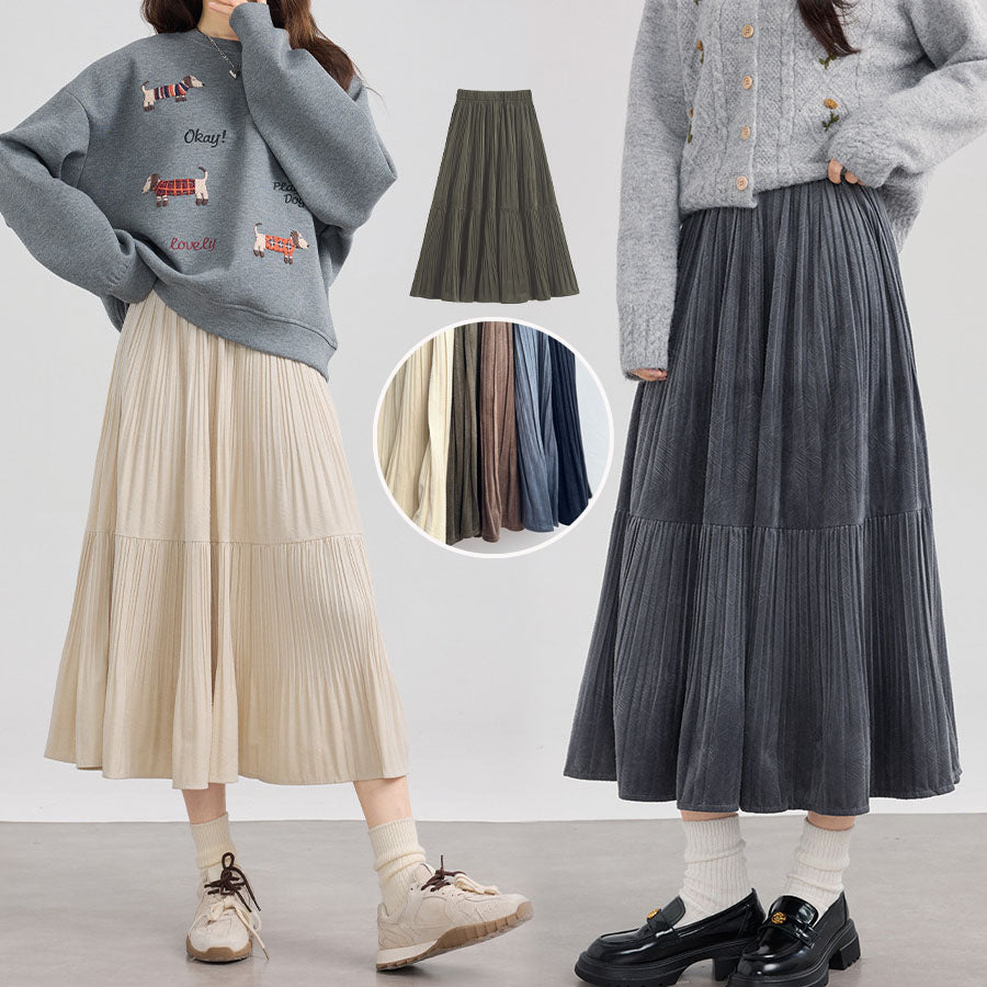 ショッピングゴー shoppinggo プリーツスカートロング黒 無地スカート ひざ下 フレアスカート ハイウェスト ボトムス 着痩せ 通勤 オシャレ Aラインスカート フレア裾 （ライトグレー） ライトグレー