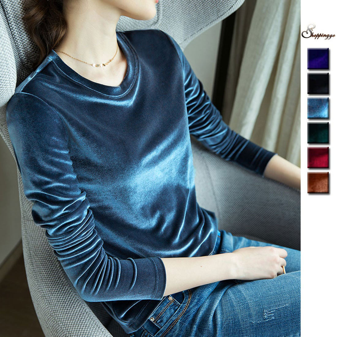 Shopping Go shoppinggo T-shirt long sleeve cut and sew velour innerwear top slim innerwear slimming body shape cover