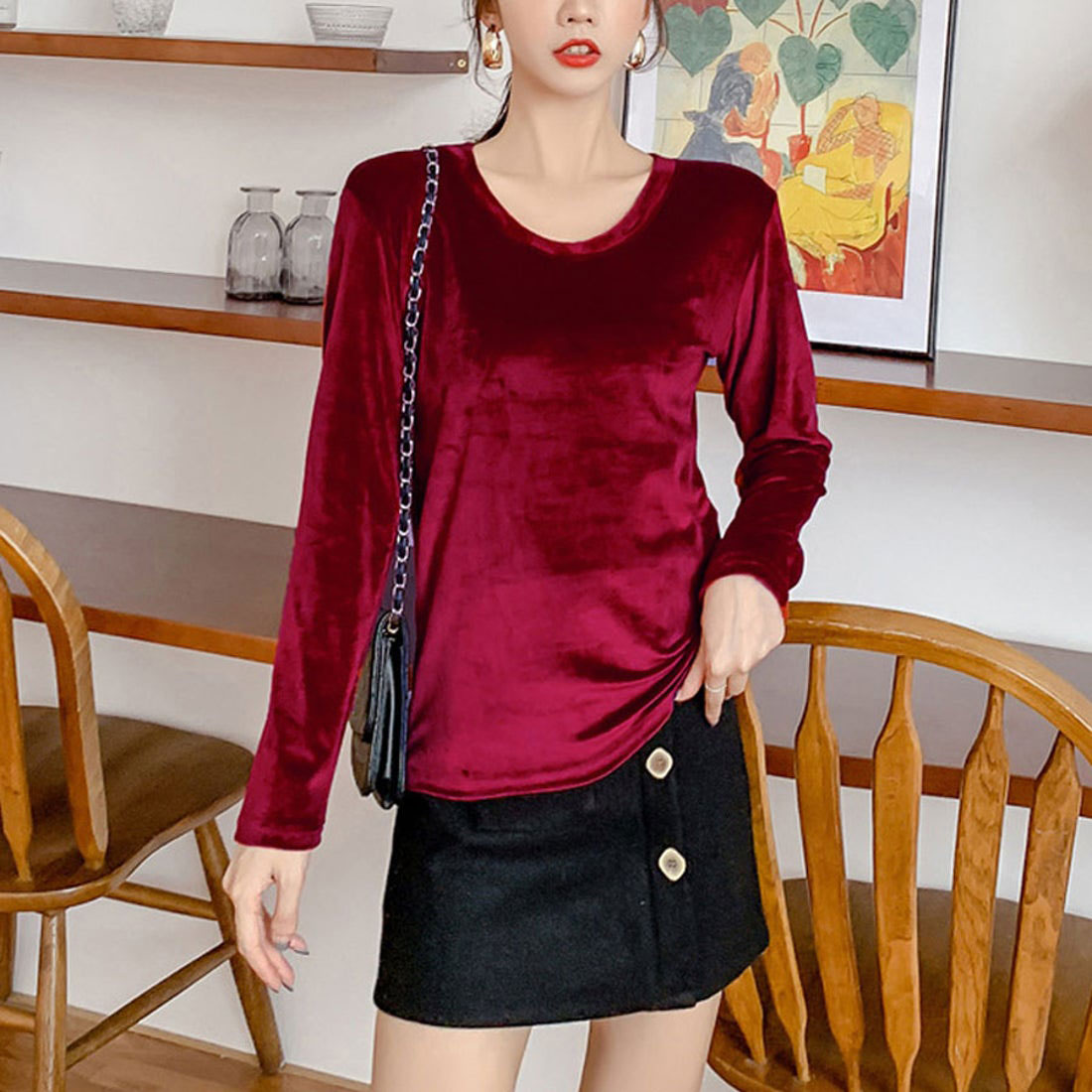 Shopping Go shoppinggo T-shirt long sleeve cut and sew velour innerwear top slim innerwear slimming body shape cover