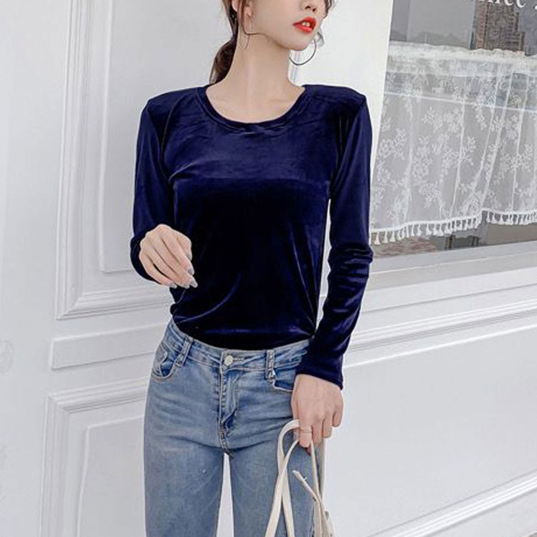 Shopping Go shoppinggo T-shirt long sleeve cut and sew velour innerwear top slim innerwear slimming body shape cover