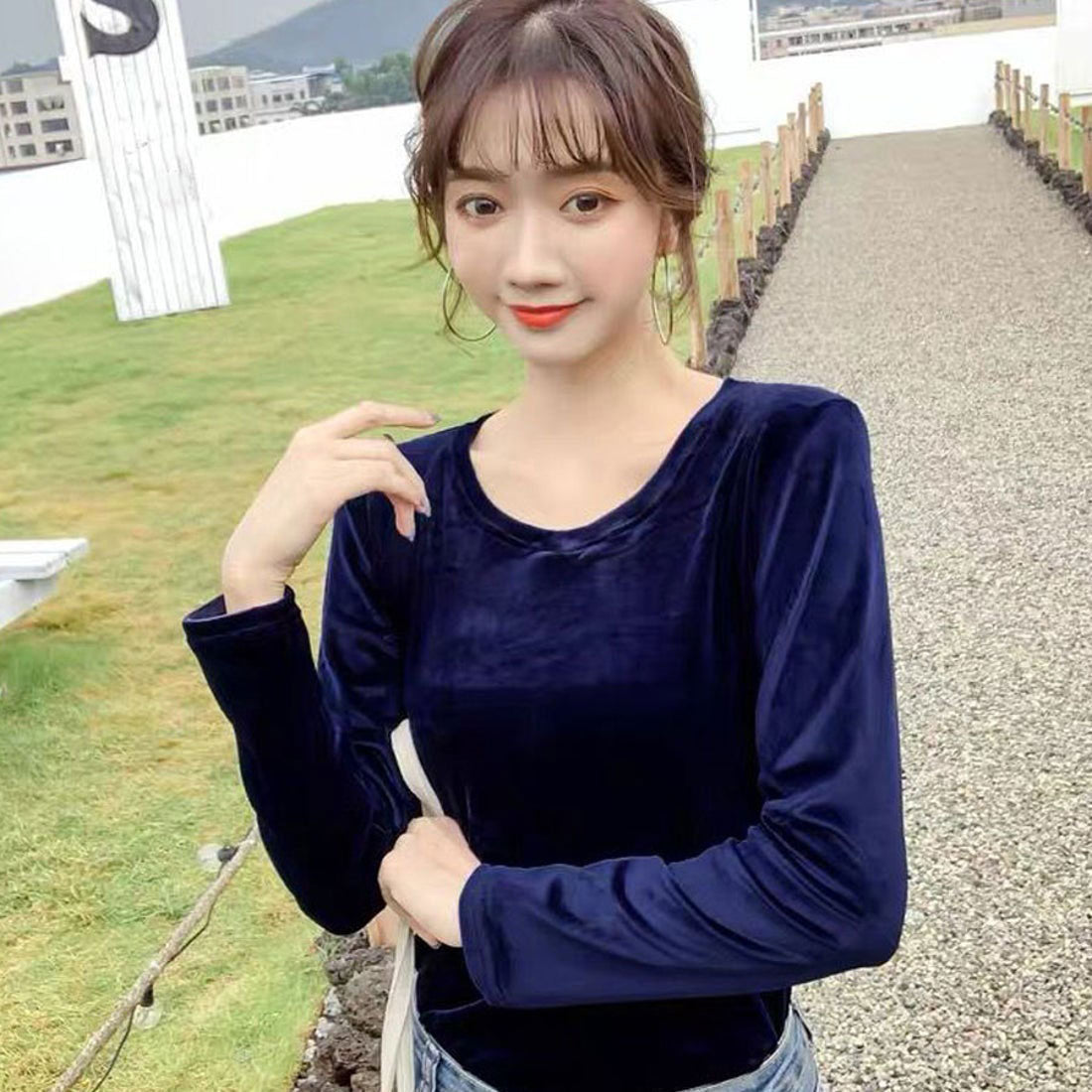 Shopping Go shoppinggo T-shirt long sleeve cut and sew velour innerwear top slim innerwear slimming body shape cover