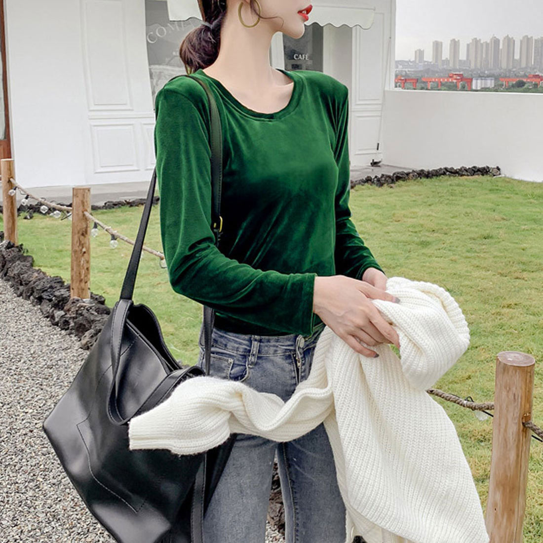 Shopping Go shoppinggo T-shirt long sleeve cut and sew velour innerwear top slim innerwear slimming body shape cover