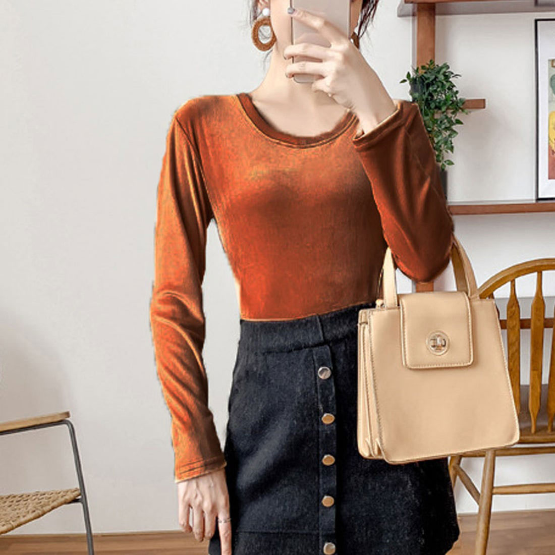 Shopping Go shoppinggo T-shirt long sleeve cut and sew velour innerwear top slim innerwear slimming body shape cover