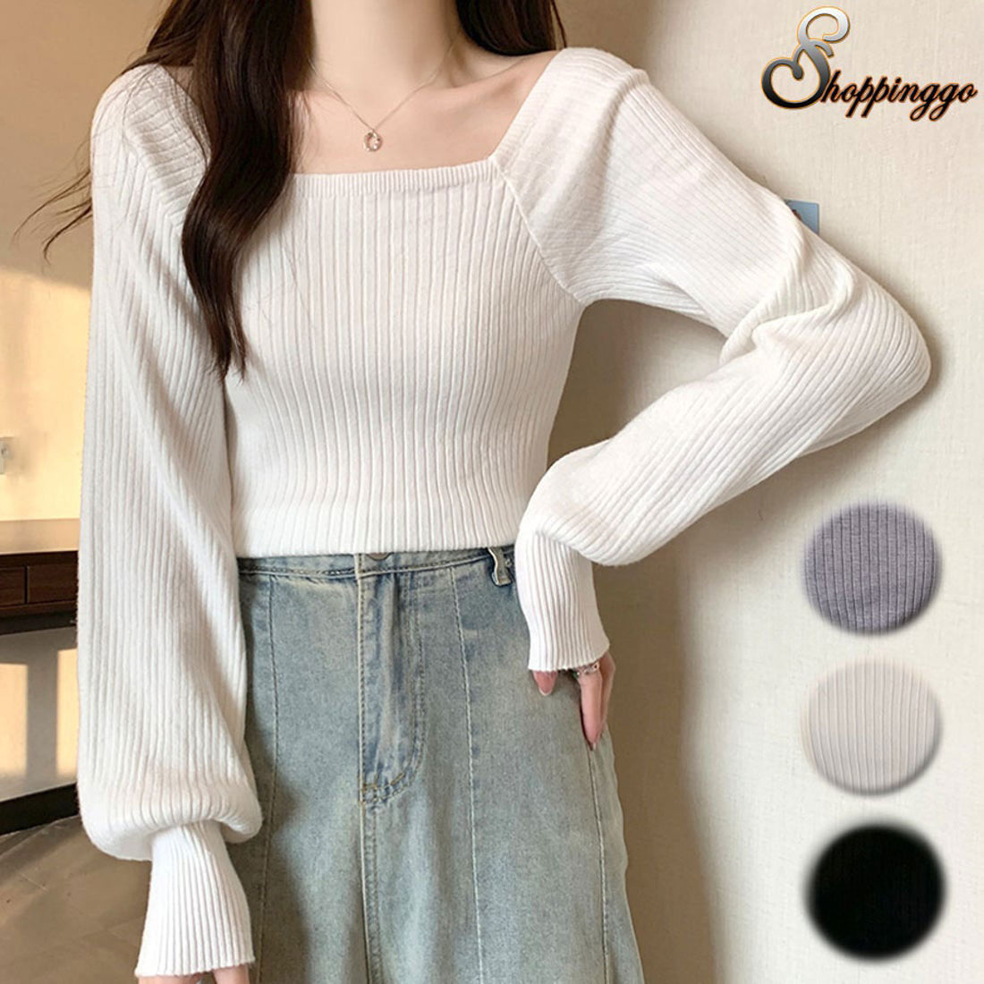 ショッピングゴー shoppinggo ニット トップス レディース韓国ファッション 長袖 ニット シンプル 通勤 オフィス （ブラック） ブラック