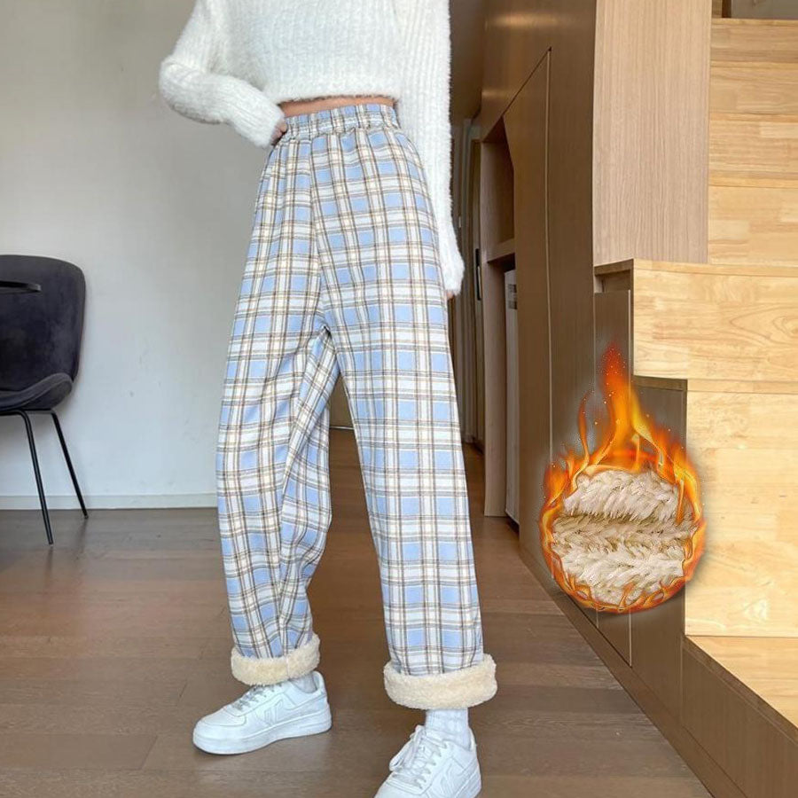 ショッピングゴー shoppinggo 裏起毛パンツ チェック柄パンツ ワイドパンツ レディース ストレート ウエストゴム パンツ ズボン ゆったり リラックスパンツ
