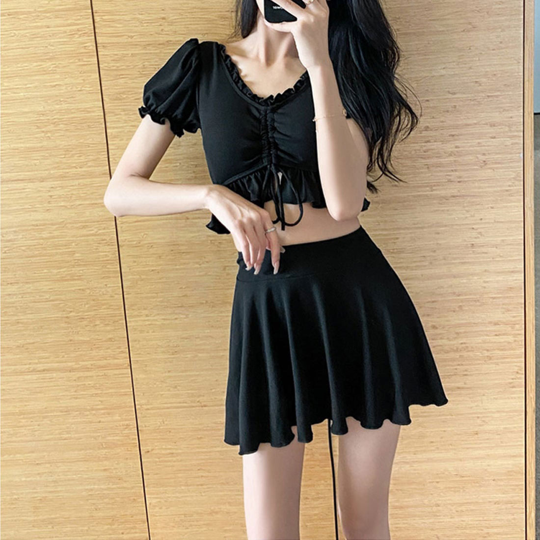 Shoppinggo Women's Swimwear, 2-piece Bikini Set, Bikini Top and Skirt, Off-the-shoulder, Ruffled Skirt, Sexy [Non-returnable item]