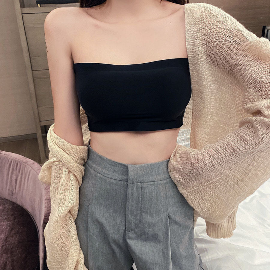 ショッピングゴー shoppinggo 夏服 ブラトップ カップ付きキャミソール チューブトップブラ  セクシー パット付 インナー 韓国ファッション,ブラック