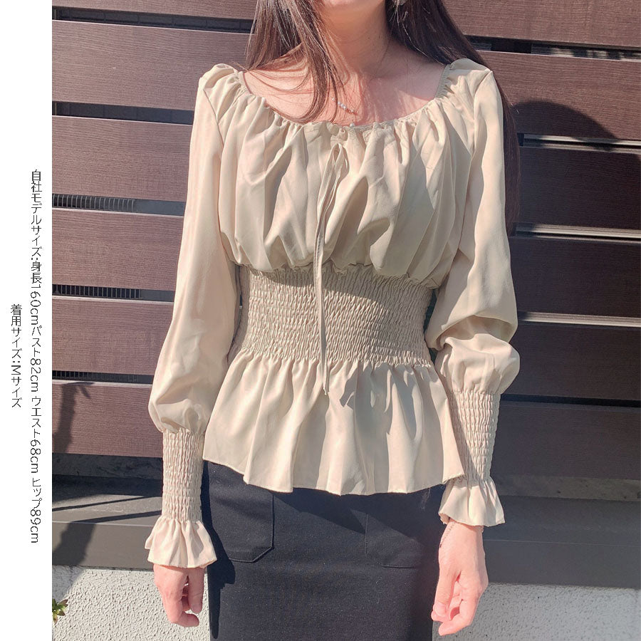 ショッピングゴー shoppinggo ブラウス レディース シャツ スクエアネックシャツ パフスリーブトップス オシャレブラウス 韓国風  大人可愛い