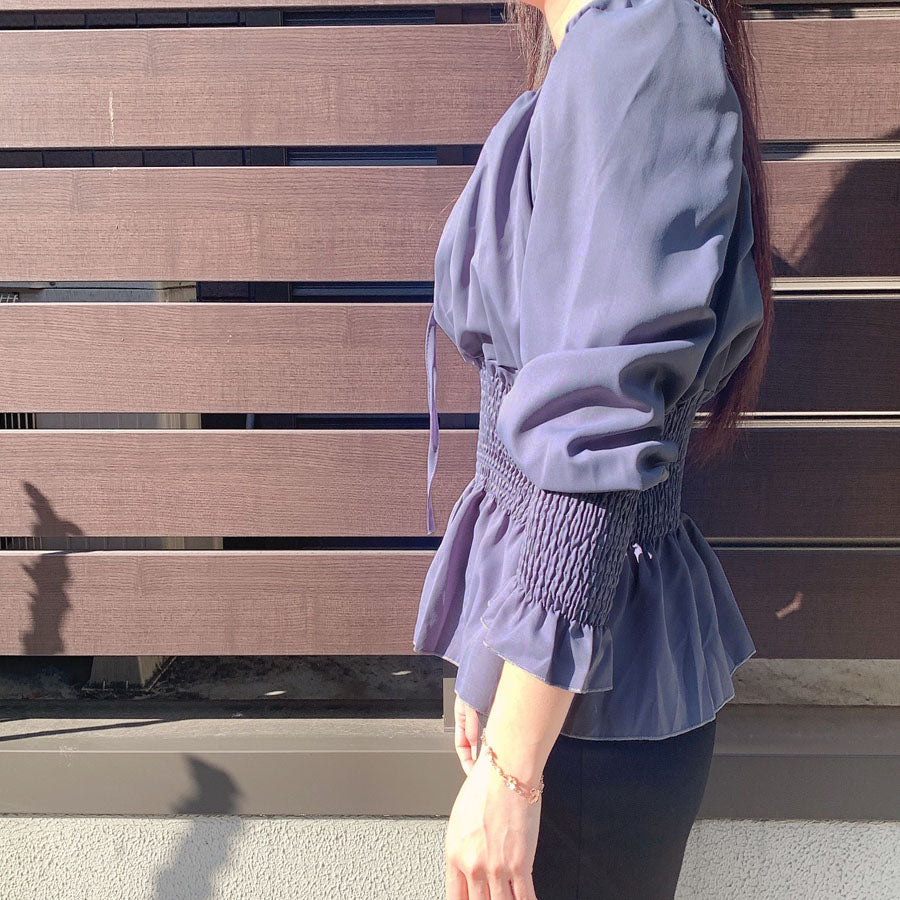 ショッピングゴー shoppinggo ブラウス レディース シャツ スクエアネックシャツ パフスリーブトップス オシャレブラウス 韓国風  大人可愛い