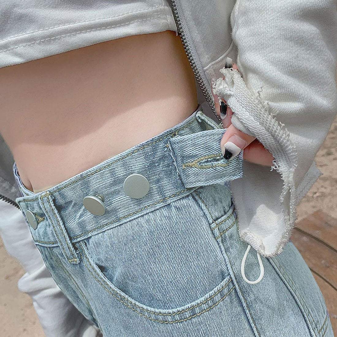 ショッピングゴー shoppinggo 美脚ストレートパンツ 着やせ セミワイドパンツ ボタン調整 ジーパン 高く見え ロングズボン オシャレ カジュアルパンツ